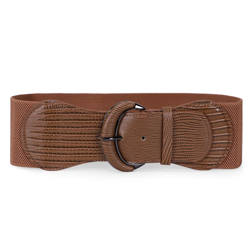 JASGOOD Women Stretchy Wide Waist Belt for Dress Ladies Elastic Belt Hook Buckle (Suit for Size 26-30 Inches,B-Brown) - Image 1